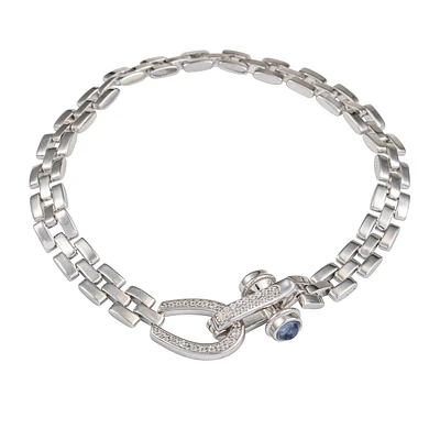 Bracelet Femme- Argent.925 rhodium & avec fermoir zircons cubiques blanc-bleu. Color: blanc | Doucet Latendresse