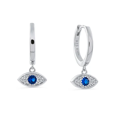 Boucles d'Oreilles Femme -Oeil protecteur bleu.925  & zircons-cubiques. Color: argent | Doucet Latendresse