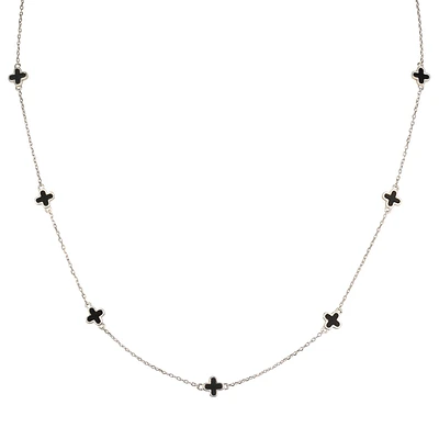 Collier Femme- trèfle onyx noir  -argent.925-rhodium. Color: argent | Doucet Latendresse