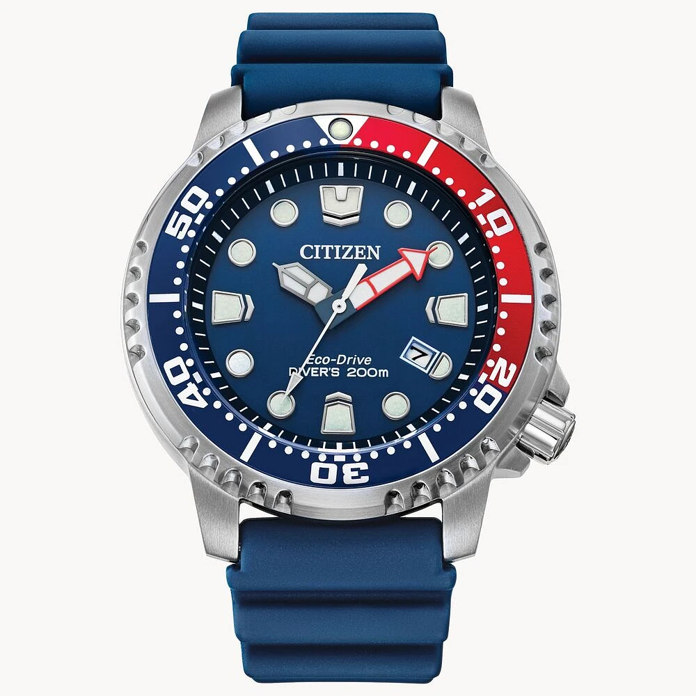 Men's watch with durable, water-resistant blue polyurethane strap | Doucet Latendresse