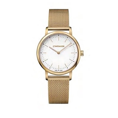 Montre pour dames avec cadran blanc-argenté et bracelet en or | Doucet Latendresse