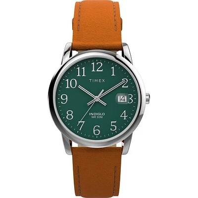 Timex Green Dial Watch with Brown Leather Strap – 35mm | Doucet Latendresse