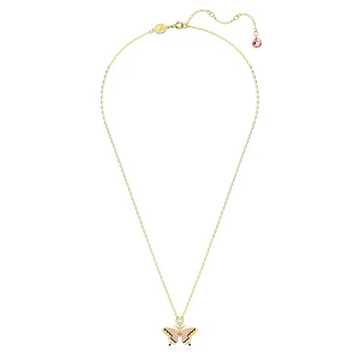 Idyllia pendant Butterfly, Multicoloured, Gold-tone plated. Color: pink | Doucet Latendresse