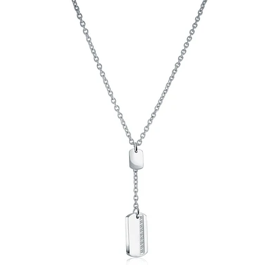 COLLIER FEMME EN ACIER INOXYDABLE BLANC ET CZ AVEC PLAQUE D'IDENTIFICATION 16+2