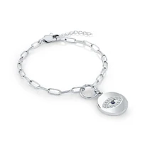 BRACELET FEMME  MAUVAIS ŒIL EN ACIER INOXYDABLE BLANC ET CZ 6,5 + 1