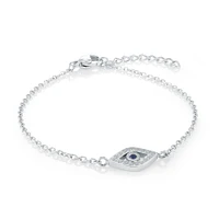 BRACELET MAUVAIS ŒIL EN ACIER INOXYDABLE BLANC-BLEU-CZ 6,25 + 1,25