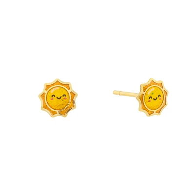 10k gold sun stud earrings. Color: yellow | Doucet Latendresse