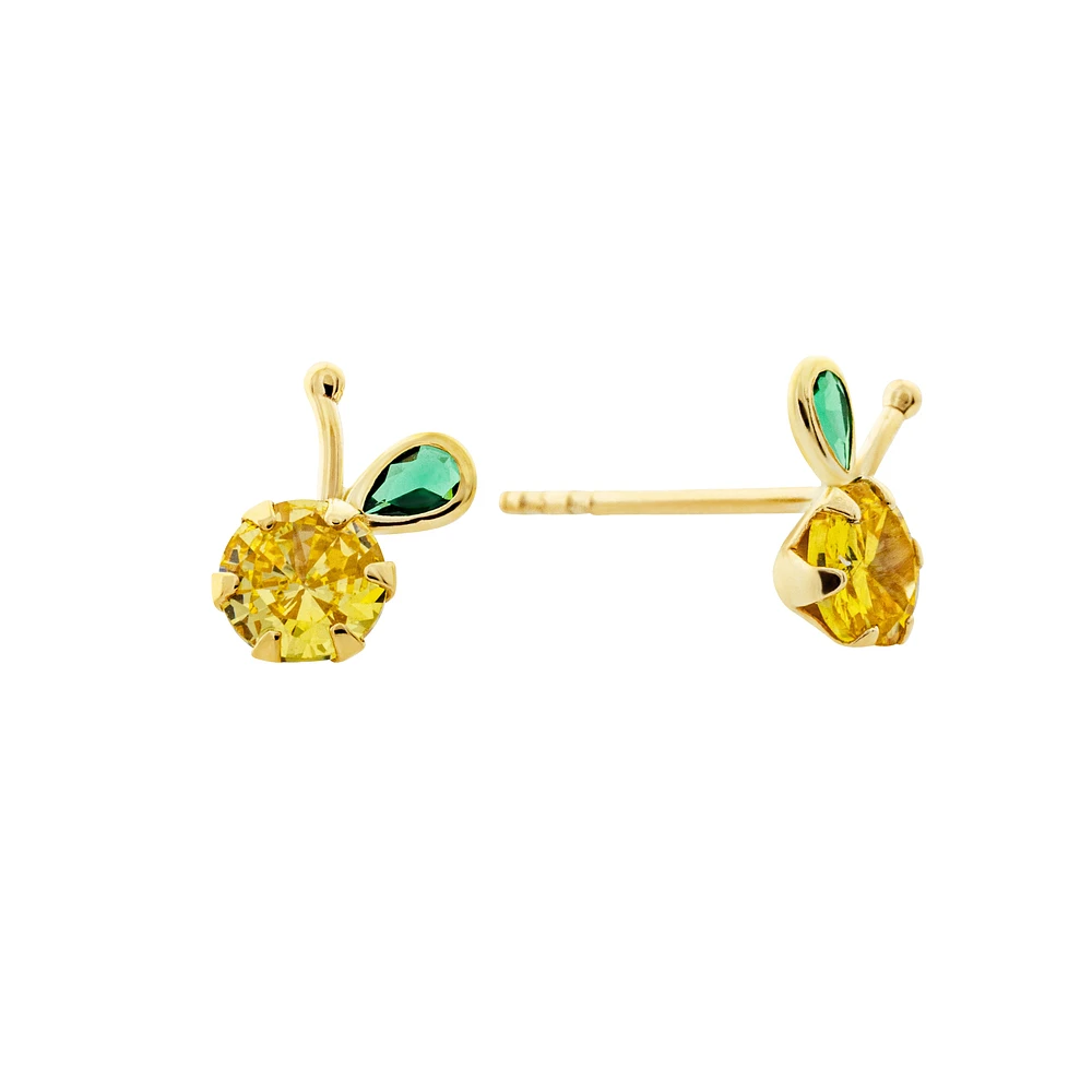 Citrine Flower Earrings, Green in 10k Gold. Color: yellow | Doucet Latendresse