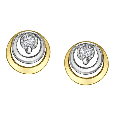 Boucles d'Oreilles illusion, pour femme en or deux tons10k & diamants. Color: jaune | Doucet Latendresse