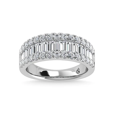 Bague d'Anniversaire Femme Diamants cultivés en Laboratoire  taille ronde et baguette en or blanc 10k & diamants. Color: blanc | Doucet Latendresse