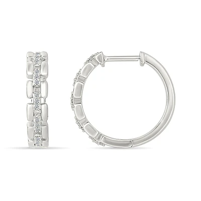 Boucles d'oreilles huggies pour femme-en Argent.925 & Diamants total 0.100carat. Color: blanc | Doucet Latendresse