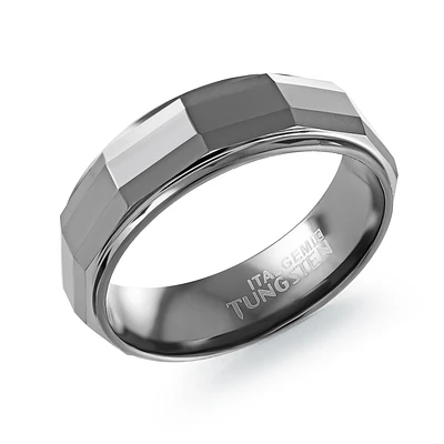 Jonc Pour Homme En Tungstène Facetté – 7mm | Doucet Latendresse
