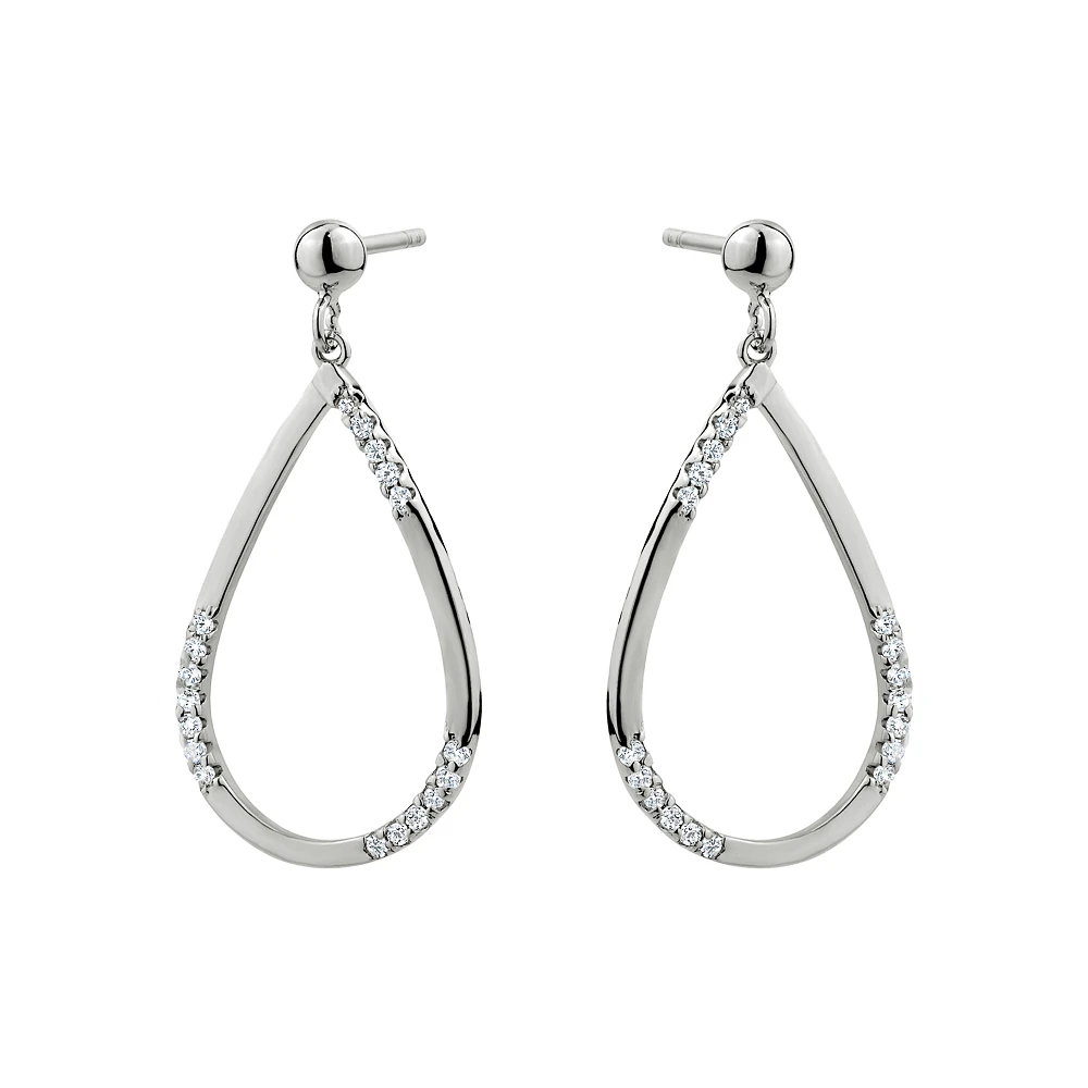 Sterling Silver Teardrop Drop Earrings with Cubic Zirconia. Color: silver | Doucet Latendresse
