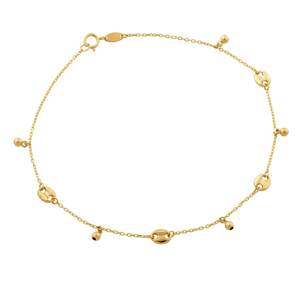 10K Gold Bead and Disc Station Anklet | Doucet Latendresse