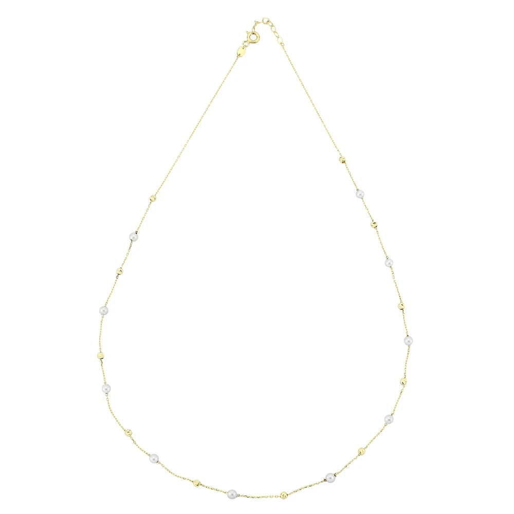 10K Gold Necklace with Freshwater Pearls and Polished Beads. Color: yellow | Doucet Latendresse