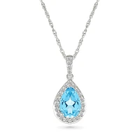 Collier avec Pendentif Goutte en Topaze Bleue et Halo de Diamants en Argent Sterling. Color: blanc | Doucet Latendresse