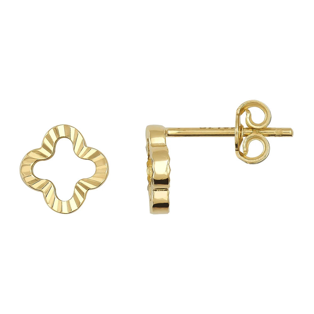 10K Yellow Gold Quatrefoil Stud Earrings. Color: yellow | Doucet Latendresse