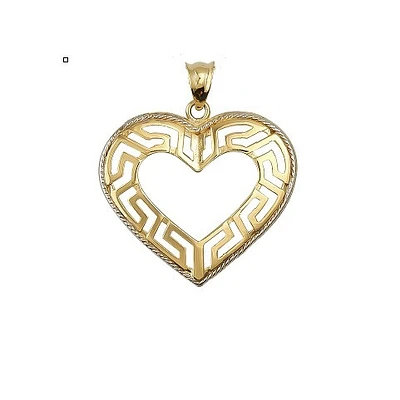 Pendentif Cœur en Or 10K avec Motif Grec et Bord Texturé | Doucet Latendresse