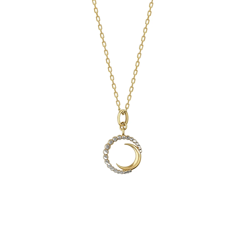 Collier en Or 10K avec Lune Croissante et Cercle de Billes | Doucet Latendresse
