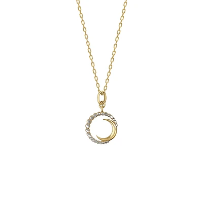 Collier en Or 10K avec Lune Croissante et Cercle de Billes | Doucet Latendresse