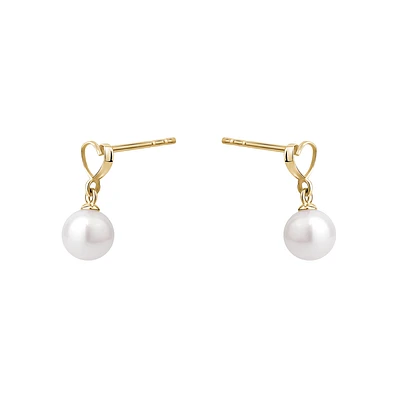 Boucles d’Oreilles Pendantes en Or 10K avec Cœur et Perles d’Eau Douce. Color: jaune | Doucet Latendresse
