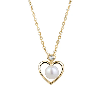 Collier Cœur en Or 10K avec Perle d’Eau Douce et Zircon Cubique. Color: jaune | Doucet Latendresse