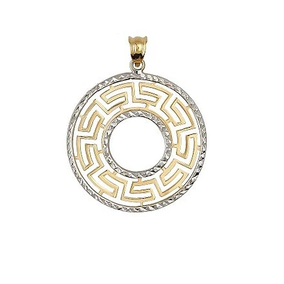 Pendentif Cercle en Or 10K avec Motif Grec – Fini Diamanté | Doucet Latendresse