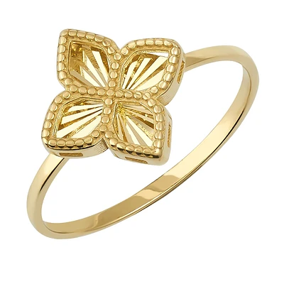 Bague Fleurie en Or 10K à Découpe Diamantée. Color: jaune | Doucet Latendresse