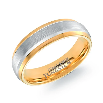 Jonc Pour Homme En Tungstène Bicolore Avec Fini Brossé – 6mm | Doucet Latendresse