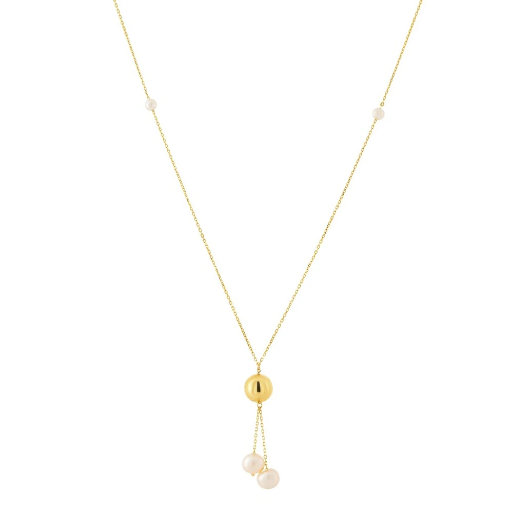 women's pendant necklace, freshwater pearls and 10k gold balls. Color: yellow | Doucet Latendresse
