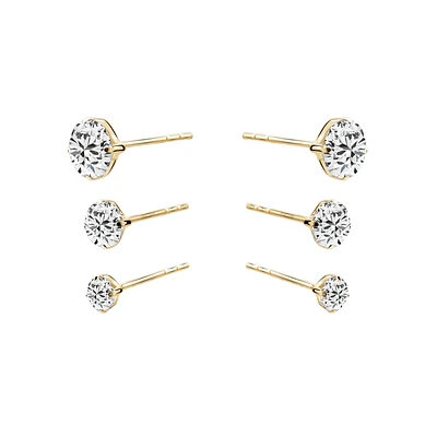Ensemble de Boucles d'Oreilles Fixes en Or Jaune 10K avec Zircon Cubique – 3mm/4mm/5mm. Color: jaune | Doucet Latendresse