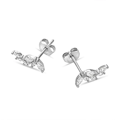 Boucles d’Oreilles Fixes Courbées en Argent Sterling avec Zircon Cubique. Color: blanc | Doucet Latendresse