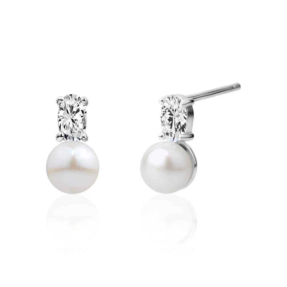 Fixes en Argent Sterling avec Perles d’Eau Douce et Zircon Cubique. Color: argent | Doucet Latendresse