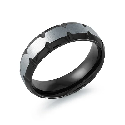 Jonc Pour Homme En Acier Inoxydable Noir Et Argent Avec Motif Sculpté – 7mm | Doucet Latendresse