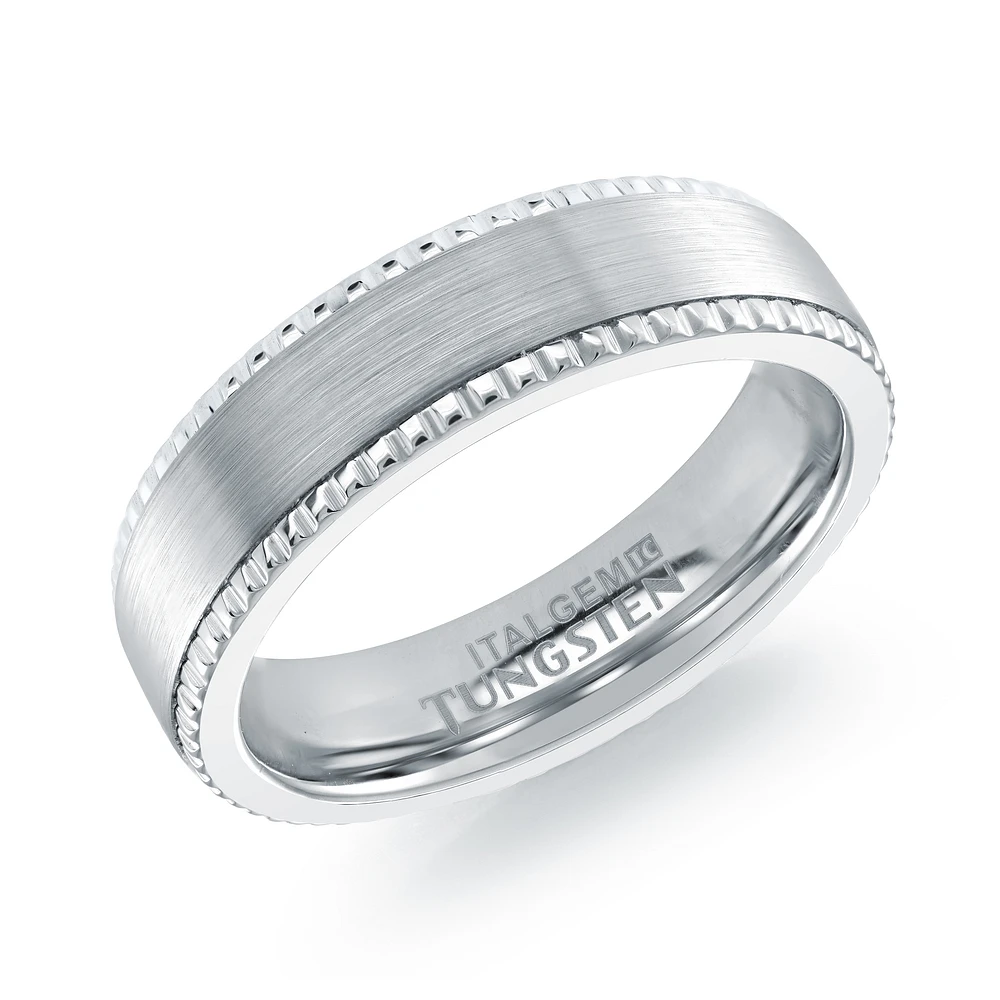 Men's Tungsten Ring with Textured Edge – 6mm. Color: white | Doucet Latendresse