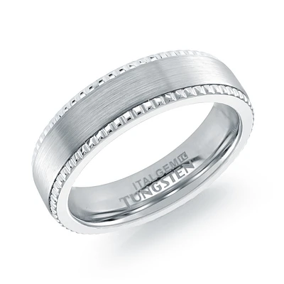 Jonc Pour Homme En Tungstène À Bord Texturé – 6mm. Color: blanc | Doucet Latendresse