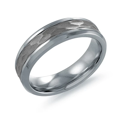 Jonc Pour Homme En Acier Inoxydable À Centre Martelé – 6mm. Color: argent | Doucet Latendresse