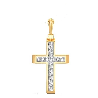 Pendentif Croix en Or 10K avec Diamants. Color: jaune | Doucet Latendresse