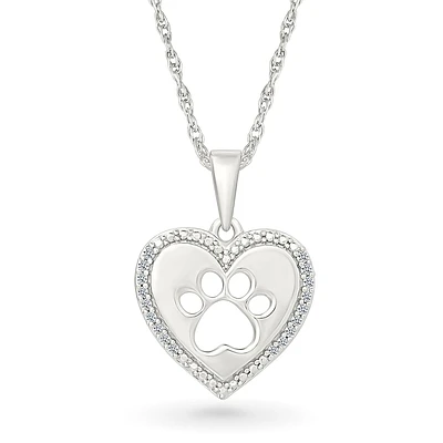 925 Sterling Silver & 0.050 Carat Diamonds Lady's Paw Pendant Necklace. Color: white | Doucet Latendresse