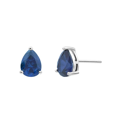 Boucles d’Oreilles Clous en Argent Sterling avec Saphirs en Goutte. Color: argent | Doucet Latendresse