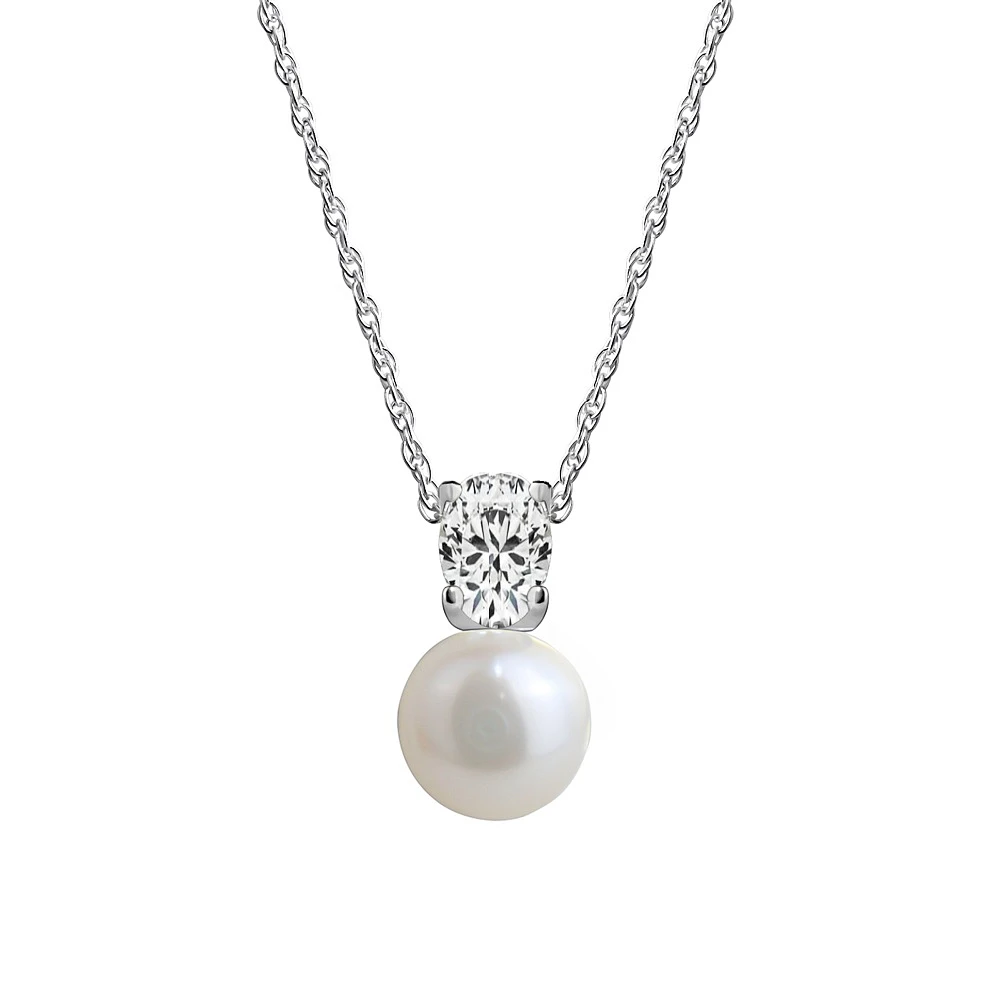 Collier en Argent Sterling avec Perle d’Eau Douce et Zircon Cubique. Color: blanc | Doucet Latendresse