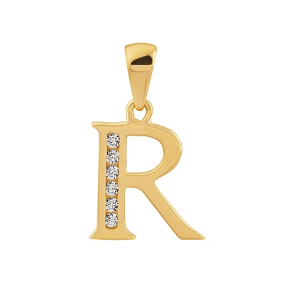 Pendentif Lettre “R” en Or 14K avec Zircons Cubiques. Color: jaune | Doucet Latendresse