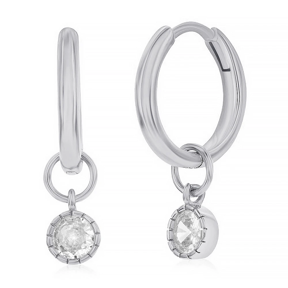 Anneaux en Argent Sterling avec Zircon Cubique Suspendu. Color: argent | Doucet Latendresse