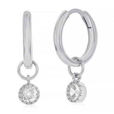 Anneaux en Argent Sterling avec Zircon Cubique Suspendu. Color: argent | Doucet Latendresse