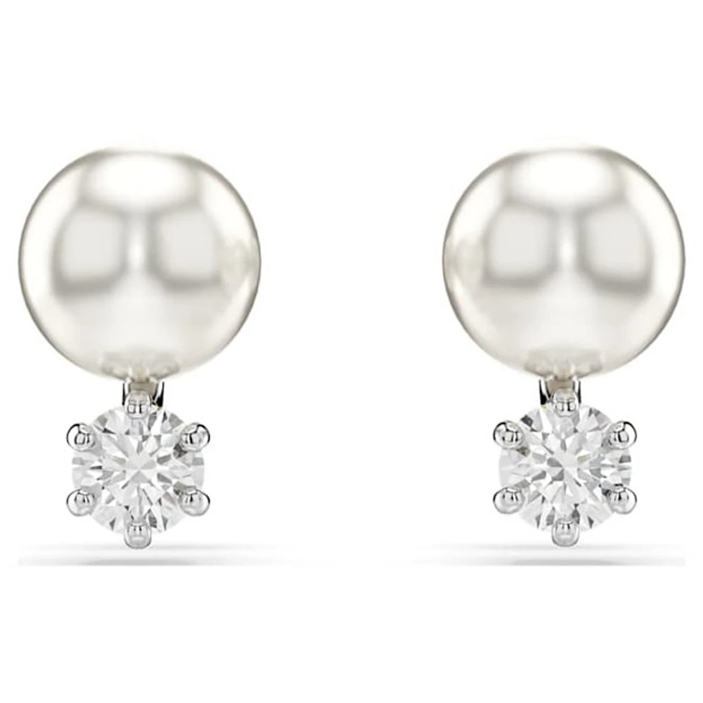 Rhodium-Plated Earrings with Pearls and Clear Crystals. Color: white | Doucet Latendresse