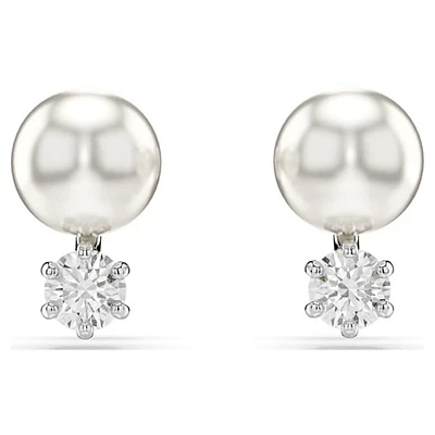 Boucles d’Oreilles Plaquées Rhodium avec Perles et Cristaux Clairs. Color: blanc | Doucet Latendresse