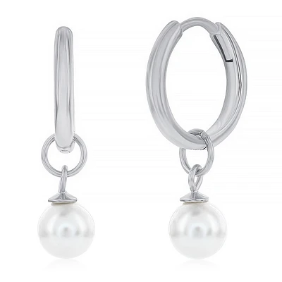 Anneaux Huggies en Argent avec Perles Pendantes. Color: argent | Doucet Latendresse