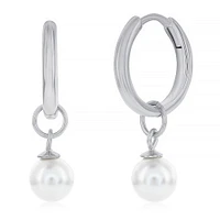 Anneaux Huggies en Argent avec Perles Pendantes. Color: argent | Doucet Latendresse