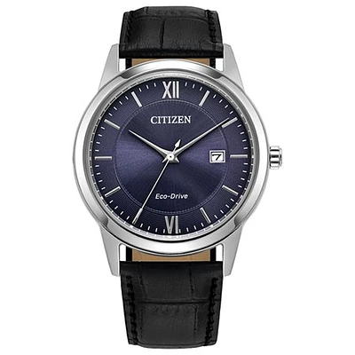Citizen Eco-Drive Stainless Steel Watch with Black Leather Strap – 40mm | Doucet Latendresse