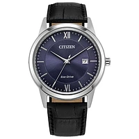 Citizen Eco-Drive Stainless Steel Watch with Black Leather Strap – 40mm | Doucet Latendresse